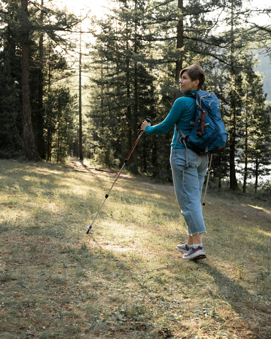 woman collecting insects in forest